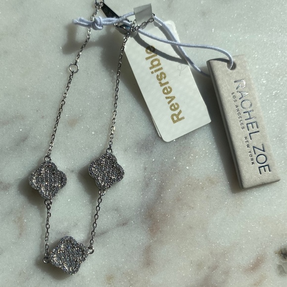 NWT Rachel Zoe Sterling silver and rhinestone 3 clover bracelet - Picture 4 of 5